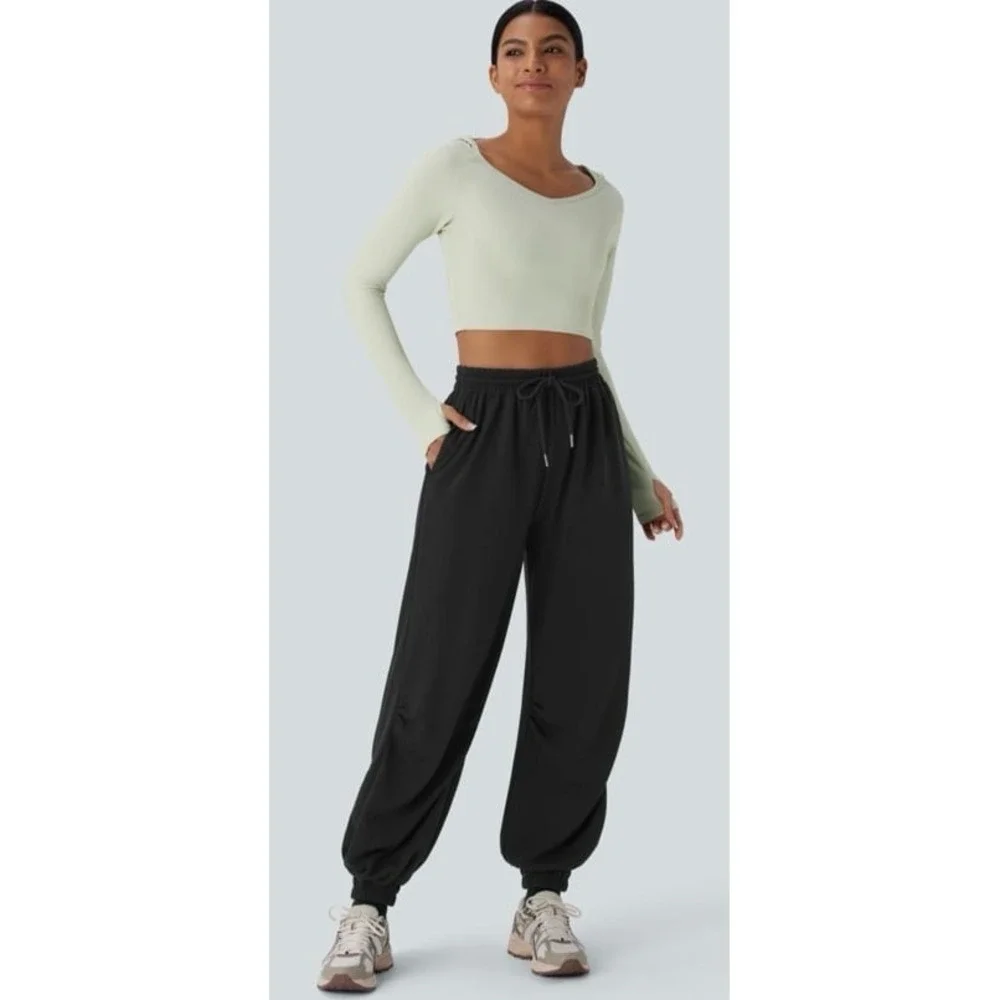 Halara High Waisted Drawstring Pocket Joggers Black Small/Regular‎ - Picture 3 of 9